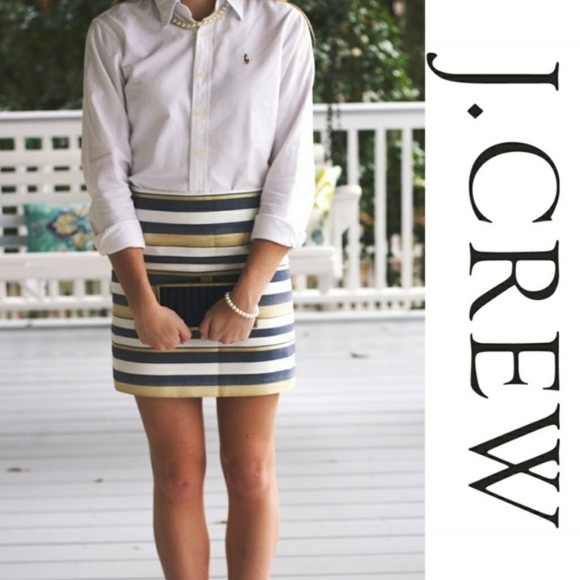 J. Crew Dresses & Skirts - J Crew Shiny Striped Mini Skirt Gold Glitter 2